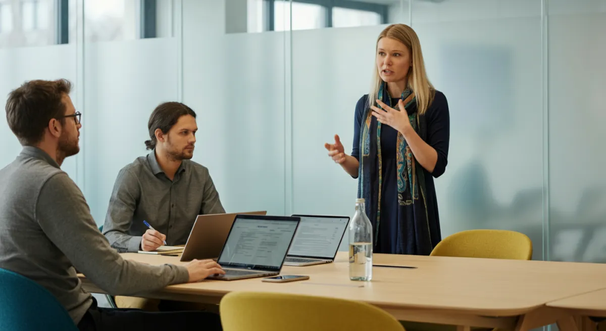 Equipa reunida em oficina moderna