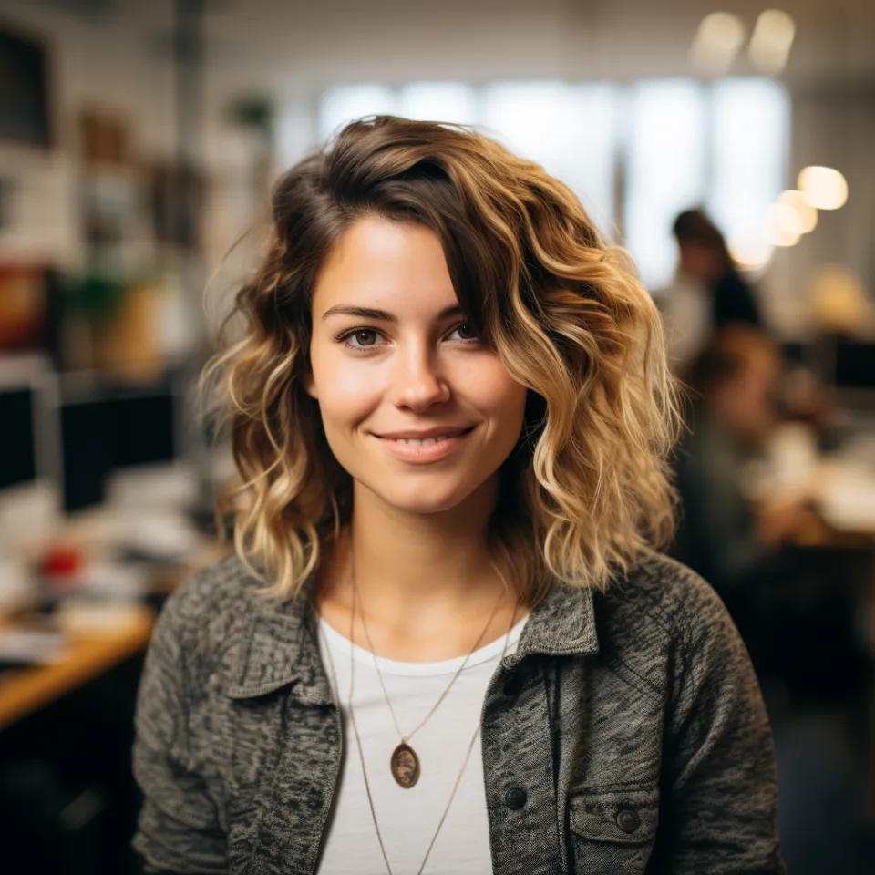 Ana Silva sorrindo no escritório